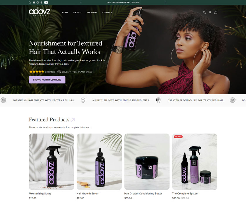 Shopify Migration for Natural Hair Care Brand, Adovz